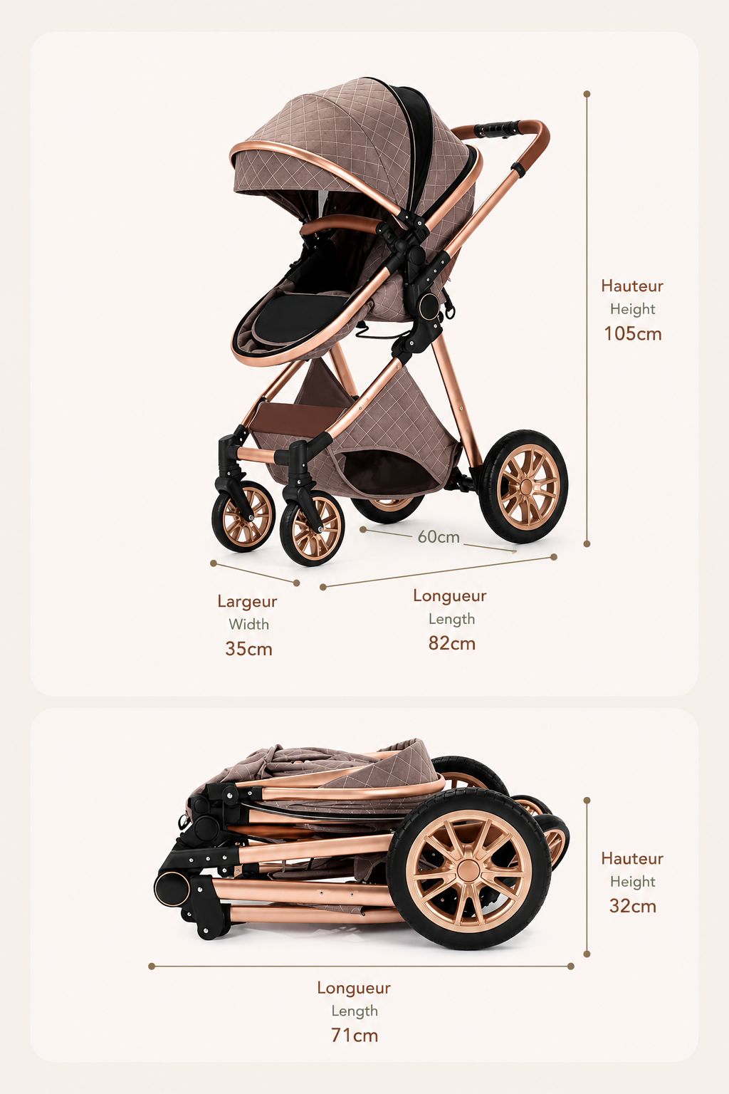 Poussette 3 en 1 - Taupe
