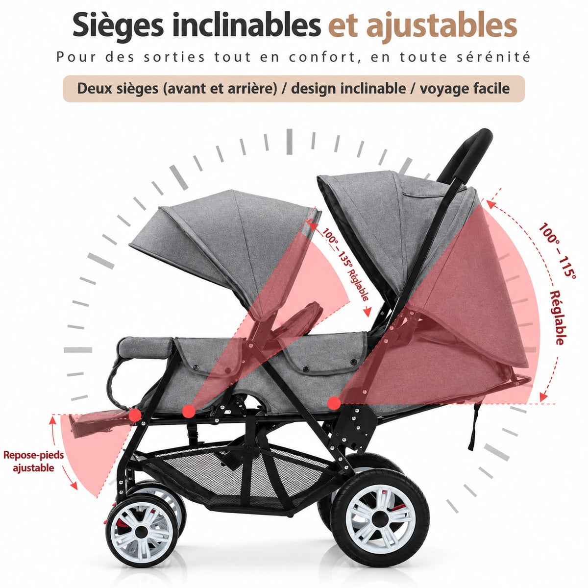 Poussette Tandem - Grise