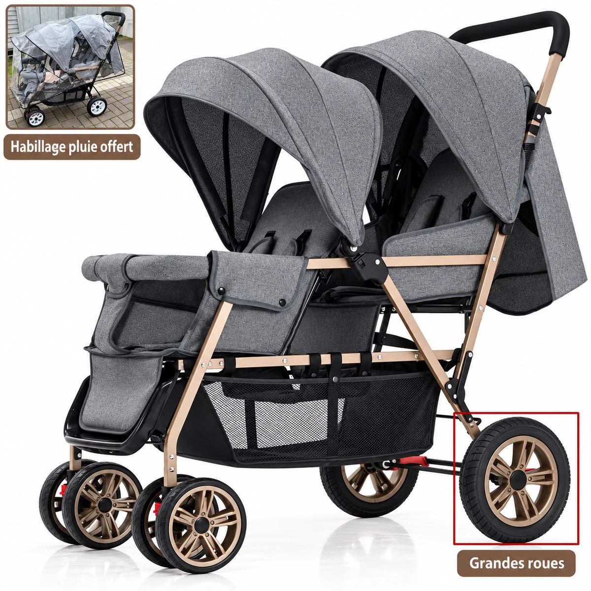 Poussette Tandem - Grise