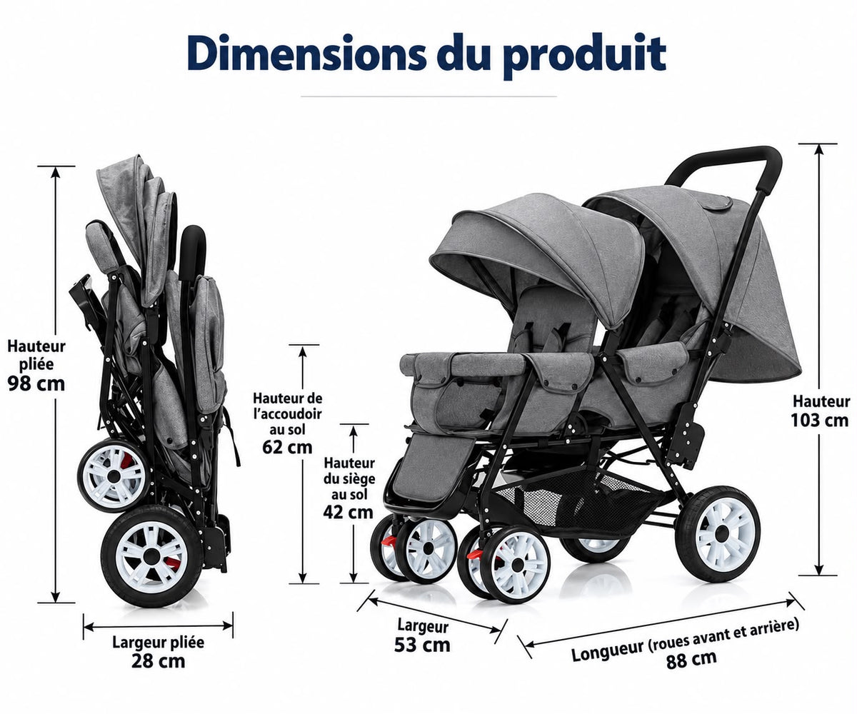 Poussette Tandem - Grise