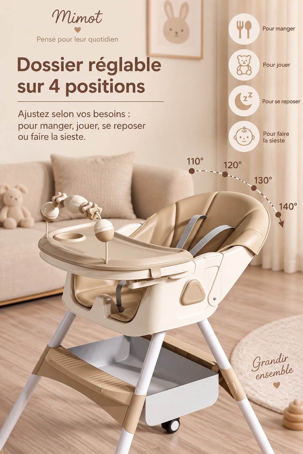 Chaise Haute Evolutive - Beige