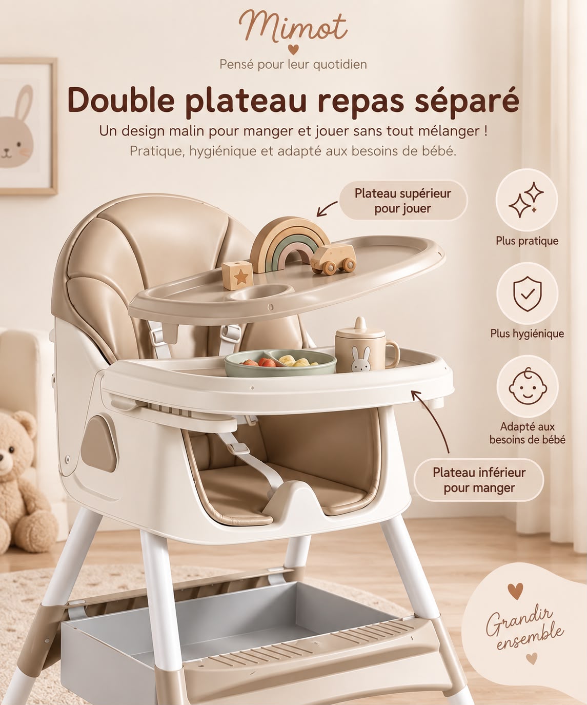 Chaise Haute Evolutive - Beige