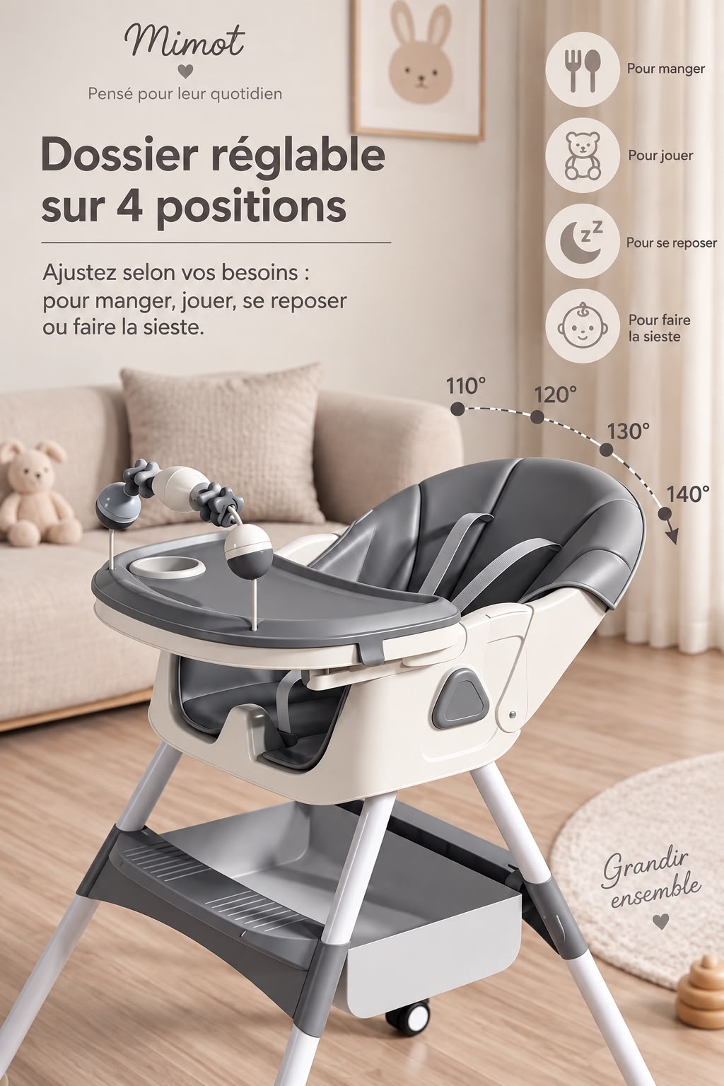 Chaise Haute Evolutive - Grise