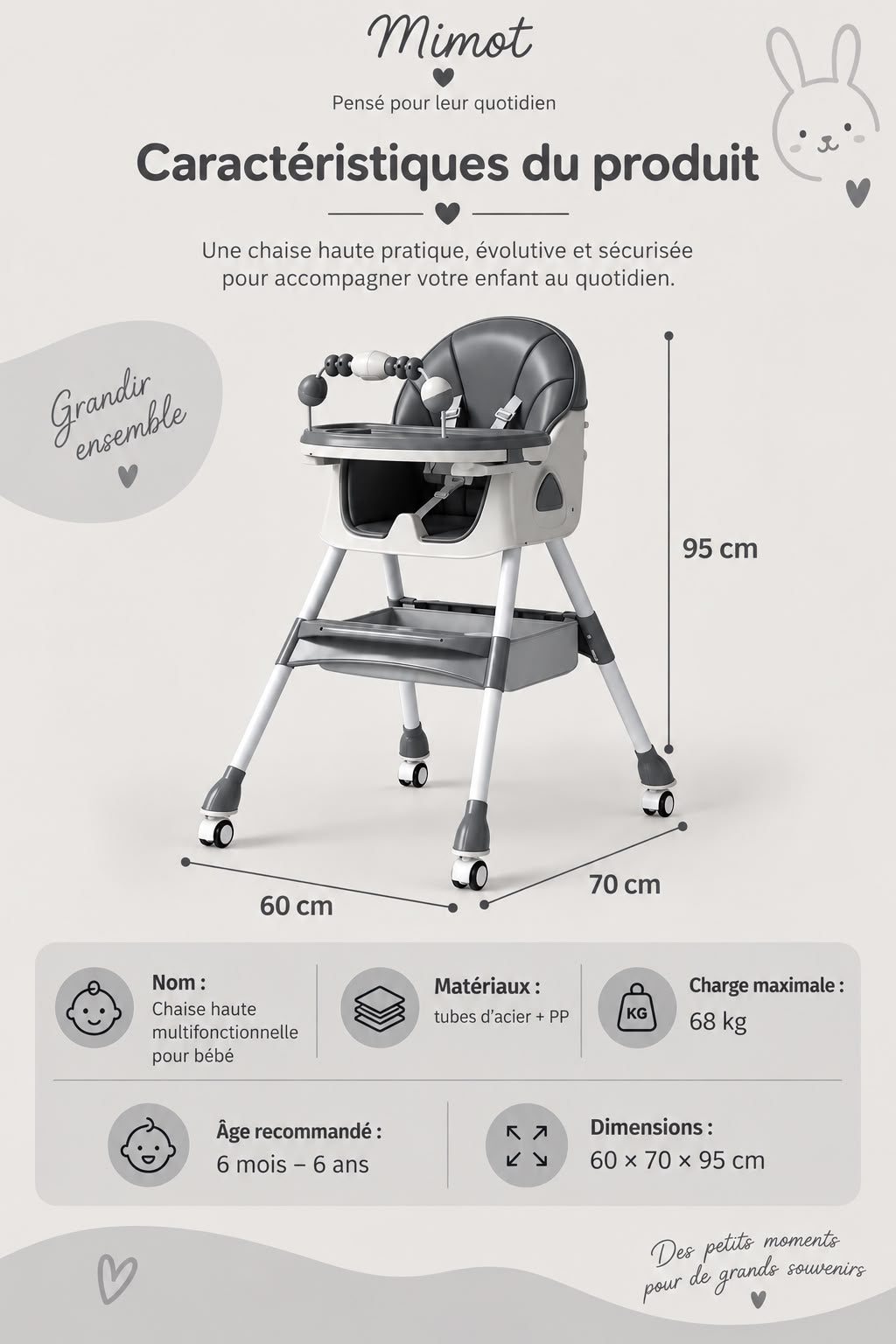 Chaise Haute Evolutive - Grise
