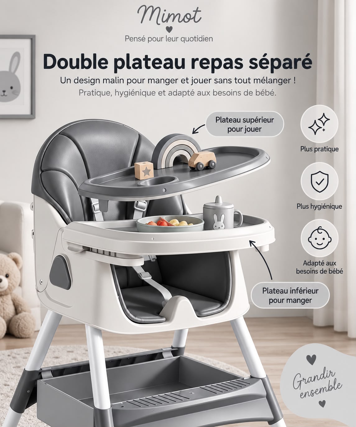 Chaise Haute Evolutive - Grise