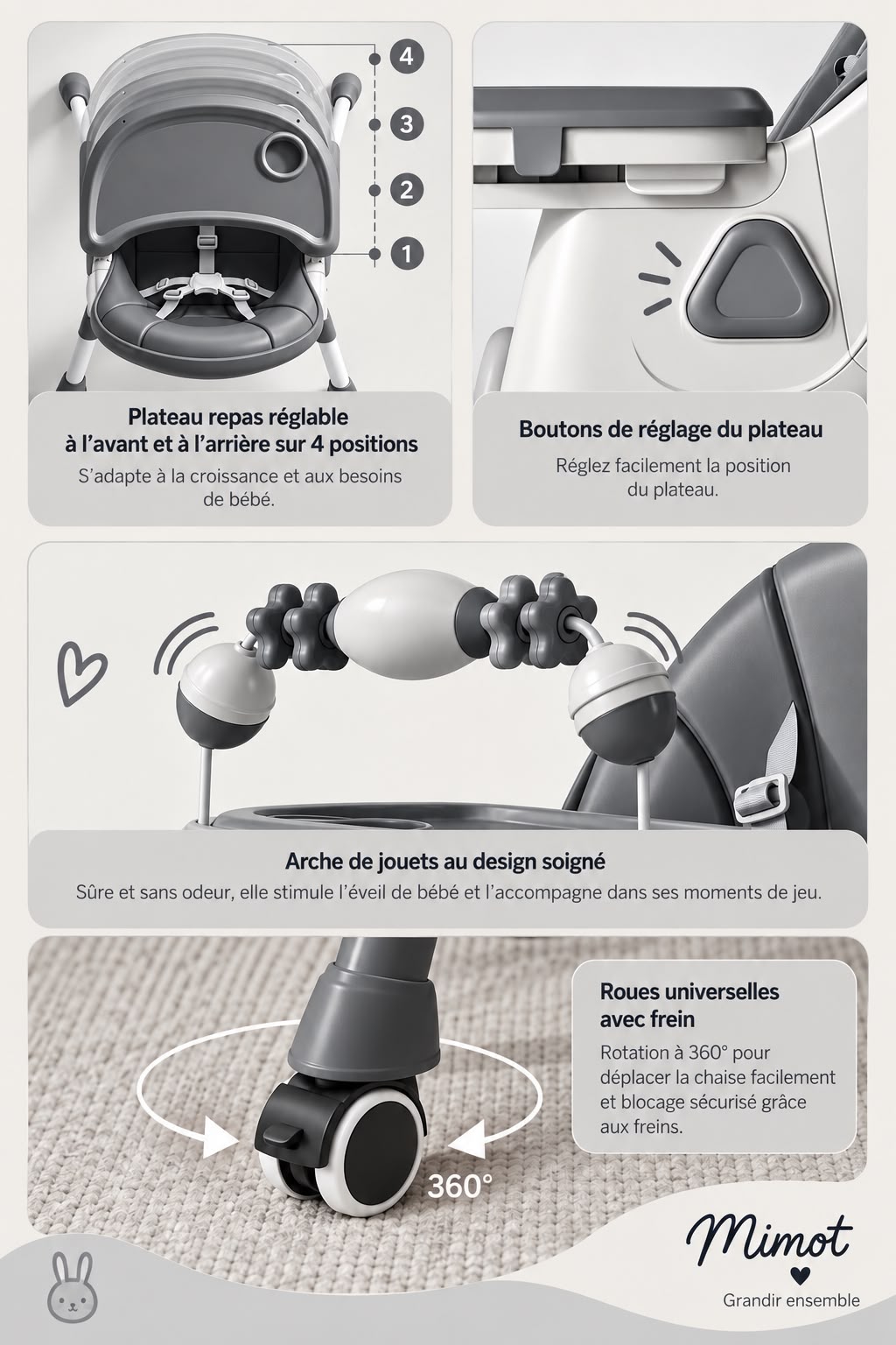 Chaise Haute Evolutive - Grise